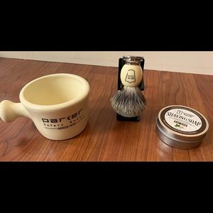 Parker Safety Razor Gift Set- Apothecary mug, brush, shave bar